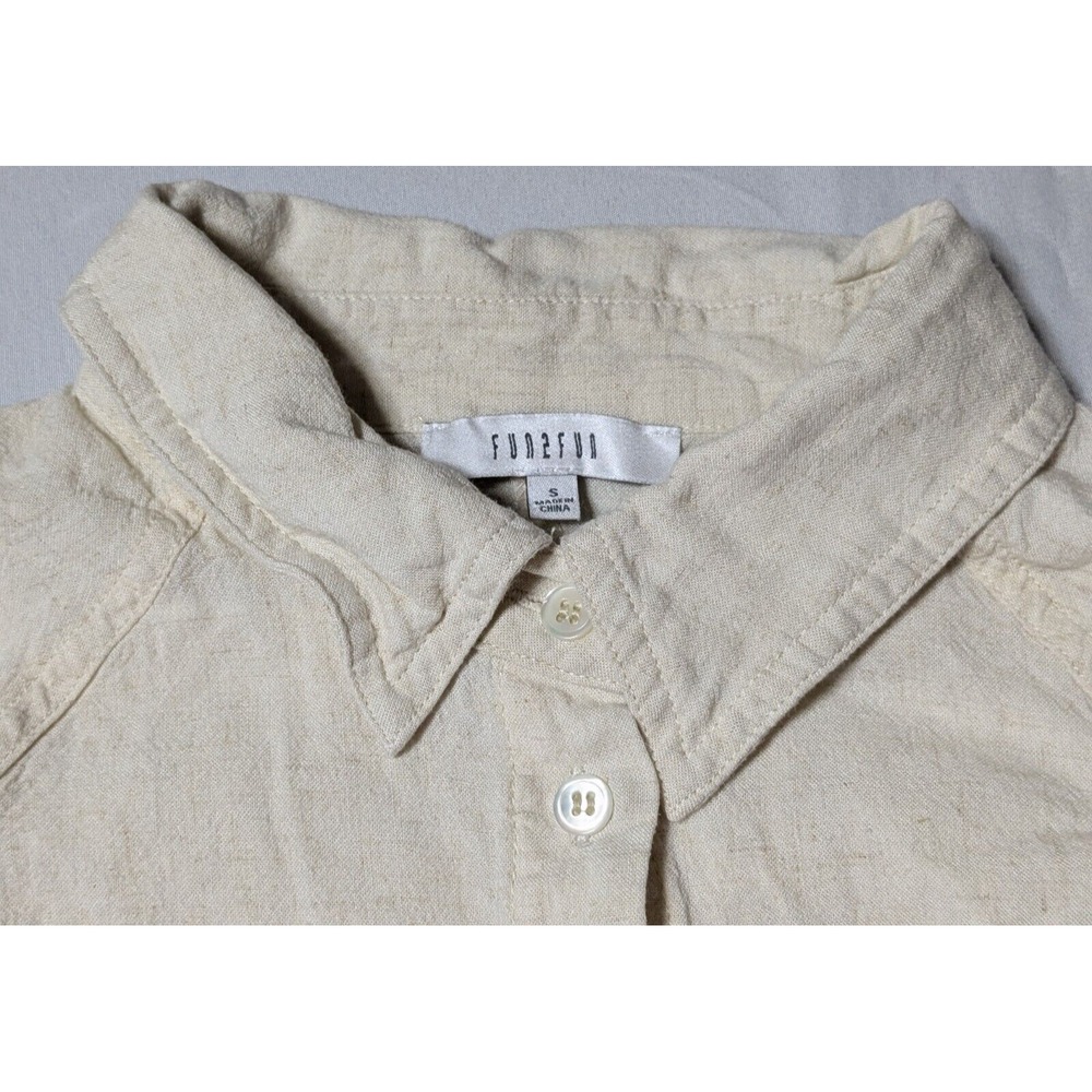 FUN 2 FUN Women Small Beige Rayon Linen Blend Button-Up Shirt - Picture 8 of 16